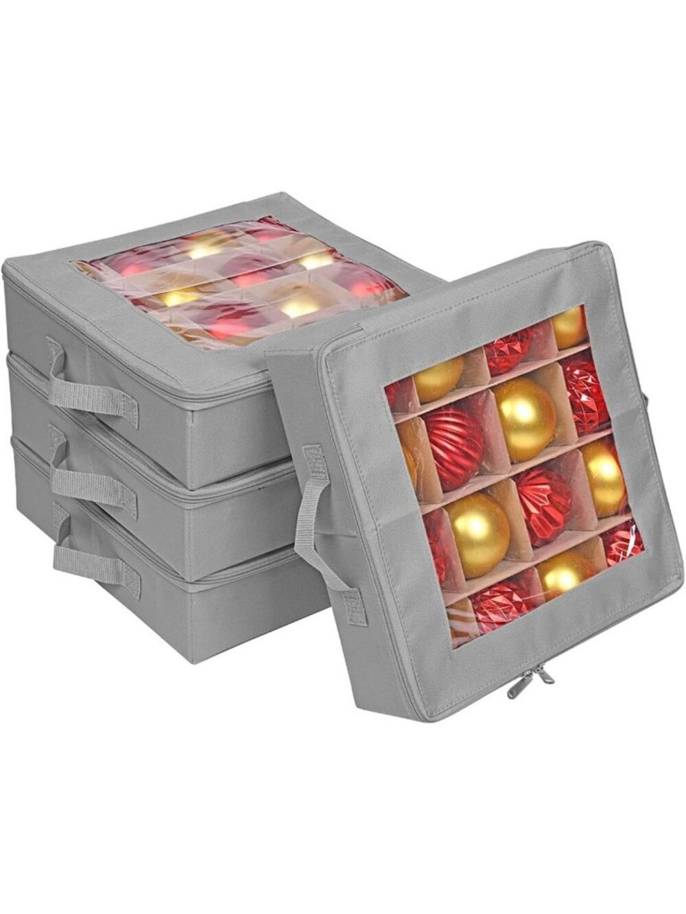 4 Pcs Christmas Ornament Storage Box Set with Dividers & Zipper Closure - Holds